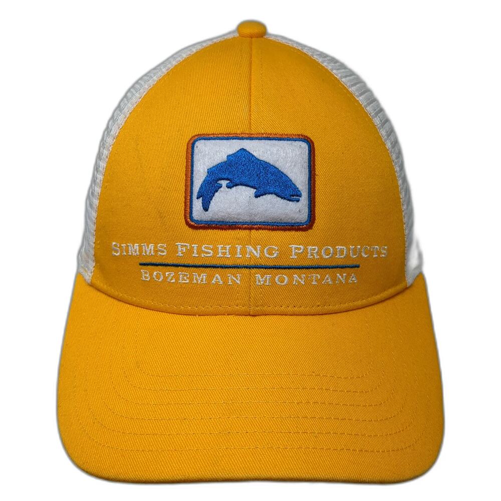 Simms Trucker Hat Yellow White One Size Fish Logo Bozeman Montana Snapback